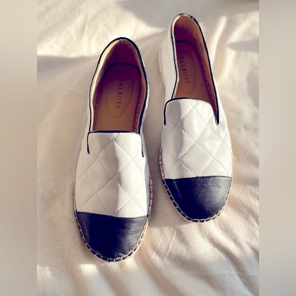 Talbots Quilted Leather Espadrille Flats | Size 9 | Black & White Slip-On - Picture 9 of 9